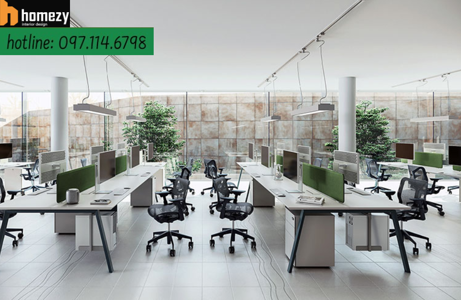 Mẫu thiết kế nội thất văn phòng tại quận 11 đẹp đơn giản kết hợp không gian xanh ấn tượng